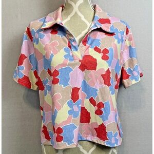 TRAVIS‎ MATHEW Shirt Womens L Polo Short Sleeve Golf Top Colorful Print